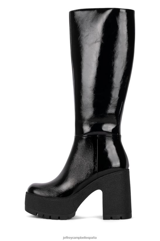 mujer Jeffrey Campbell actualizar charol arrugado negro PHXV4X801 botas hasta la rodilla