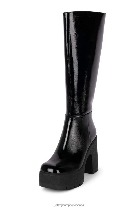 mujer Jeffrey Campbell actualizar charol arrugado negro PHXV4X801 botas hasta la rodilla