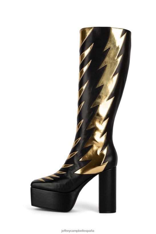 mujer Jeffrey Campbell besa esto oro negro PHXV4X735 botas hasta la rodilla