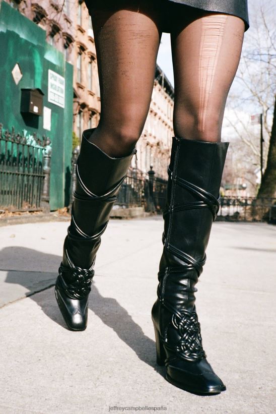 mujer Jeffrey Campbell el botín negro brillante PHXV4X699 botas hasta la rodilla