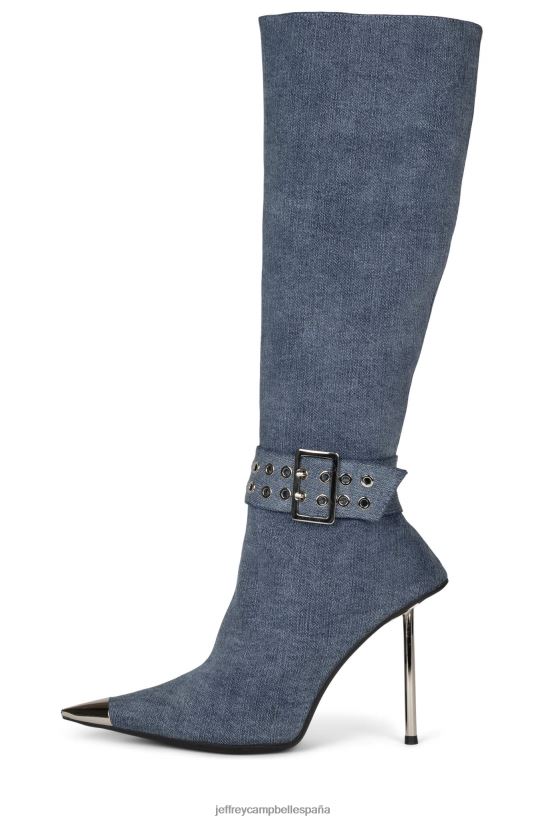 mujer Jeffrey Campbell escena retrospectiva mezclilla azul plata PHXV4X703 botas hasta la rodilla