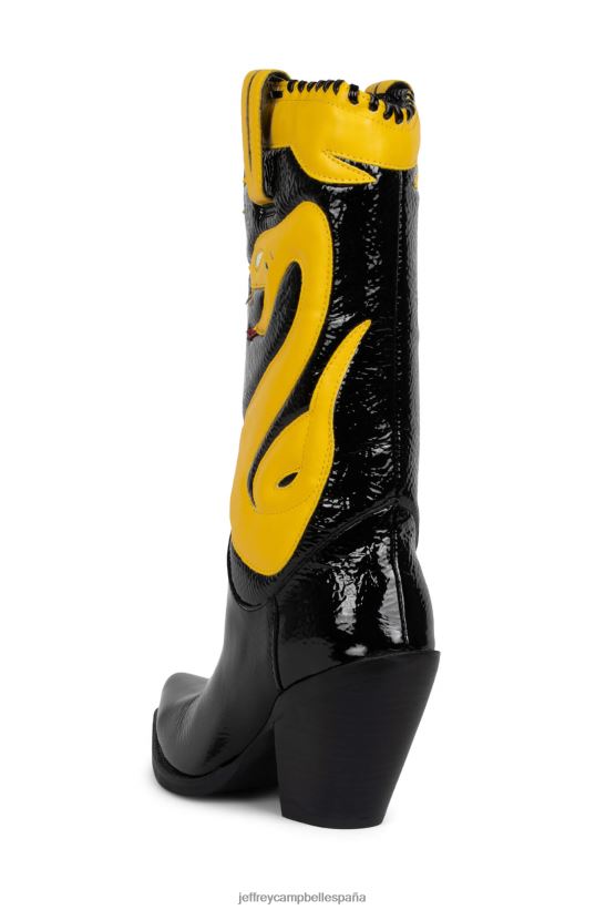 mujer Jeffrey Campbell klrcobra-2 palmadita arrugada negra palmadita amarilla PHXV4X865 botas hasta la rodilla