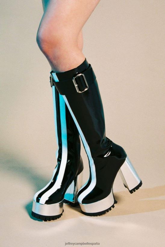 mujer Jeffrey Campbell matricial negro blanco plata PHXV4X672 botas hasta la rodilla