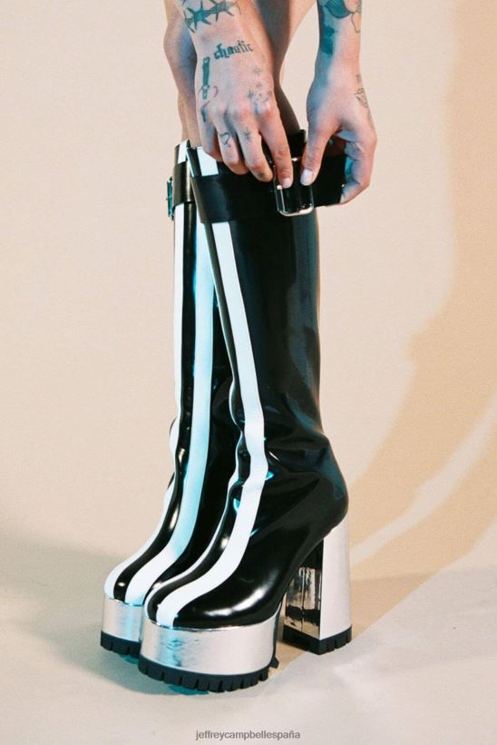 mujer Jeffrey Campbell matricial negro blanco plata PHXV4X672 botas hasta la rodilla