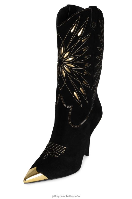 mujer Jeffrey Campbell paso-roble ante negro dorado PHXV4X769 botas hasta la rodilla