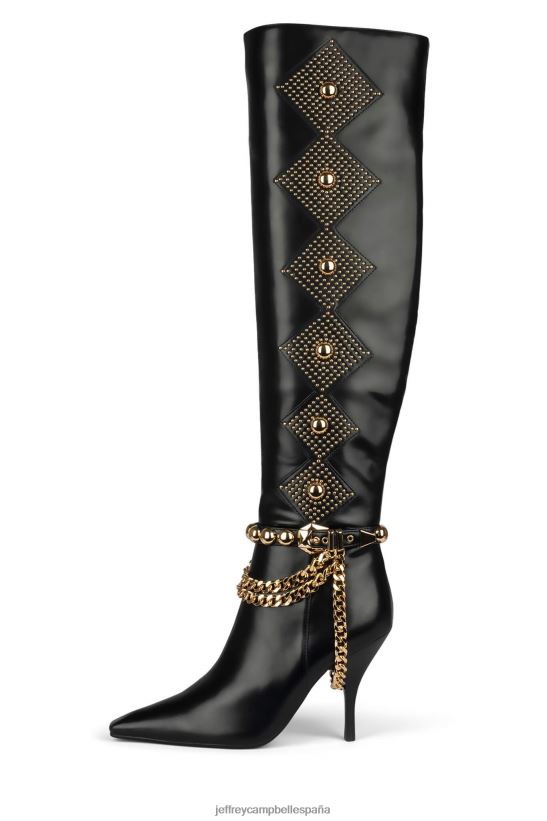 mujer Jeffrey Campbell zorra oro negro PHXV4X802 botas hasta la rodilla