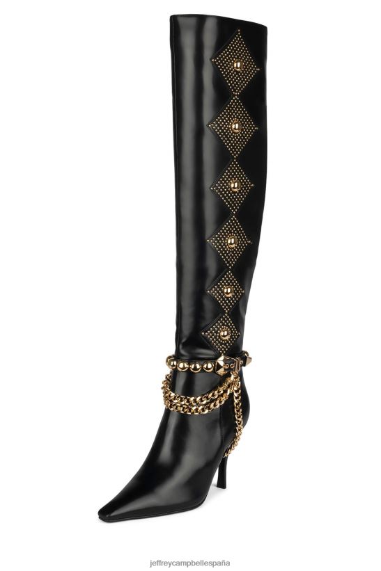 mujer Jeffrey Campbell zorra oro negro PHXV4X802 botas hasta la rodilla