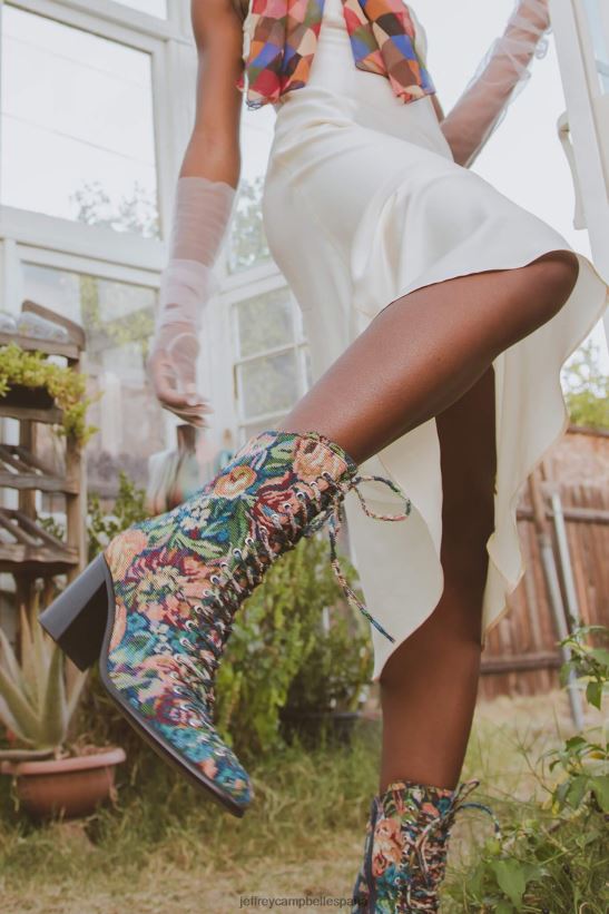 mujer Jeffrey Campbell Archille tapiz floral verde azulado PHXV4X431 botines
