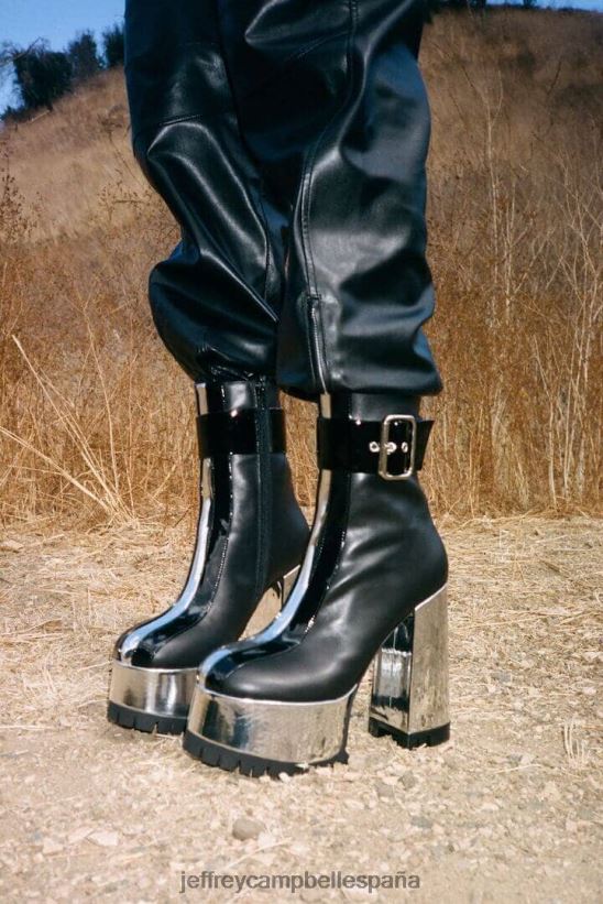 mujer Jeffrey Campbell robótico negro plateado metalizado PHXV4X312 botines