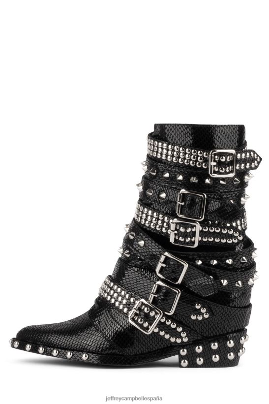 mujer Jeffrey Campbell semental draco serpiente negra brillante plateada PHXV4X664 botines