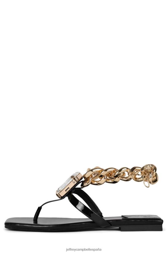 mujer Jeffrey Campbell anillo-en-eso oro charol negro PHXV4X1743 sandalias
