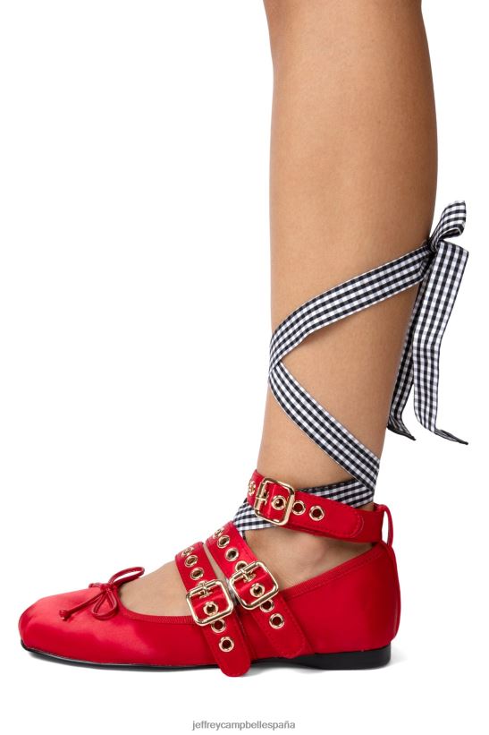 mujer Jeffrey Campbell papeleta rojo satinado negro blanco guinga PHXV4X208 zapatillas de ballet