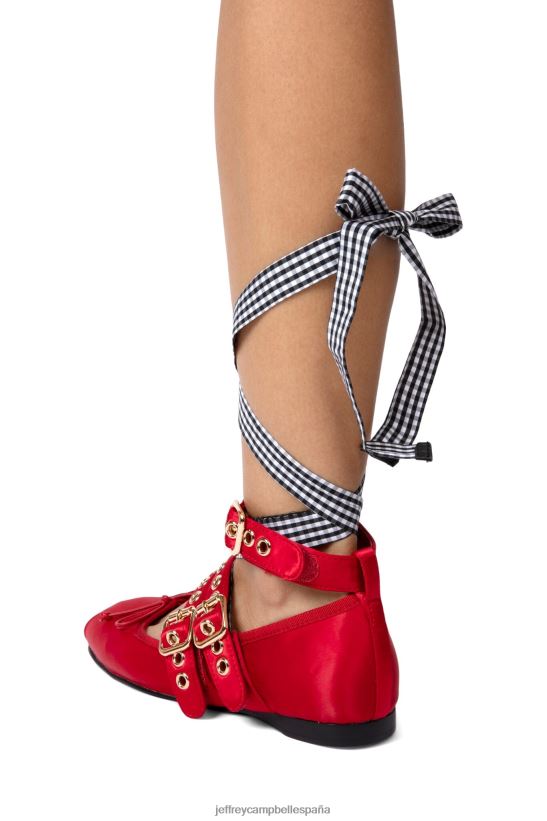 mujer Jeffrey Campbell papeleta rojo satinado negro blanco guinga PHXV4X208 zapatillas de ballet