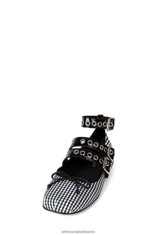 mujer Jeffrey Campbell rina charol negro vichy blanco PHXV4X203 zapatillas de ballet