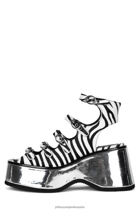 mujer Jeffrey Campbell ancho-f negro blanco cebra plata PHXV4X224 sandalia plataforma