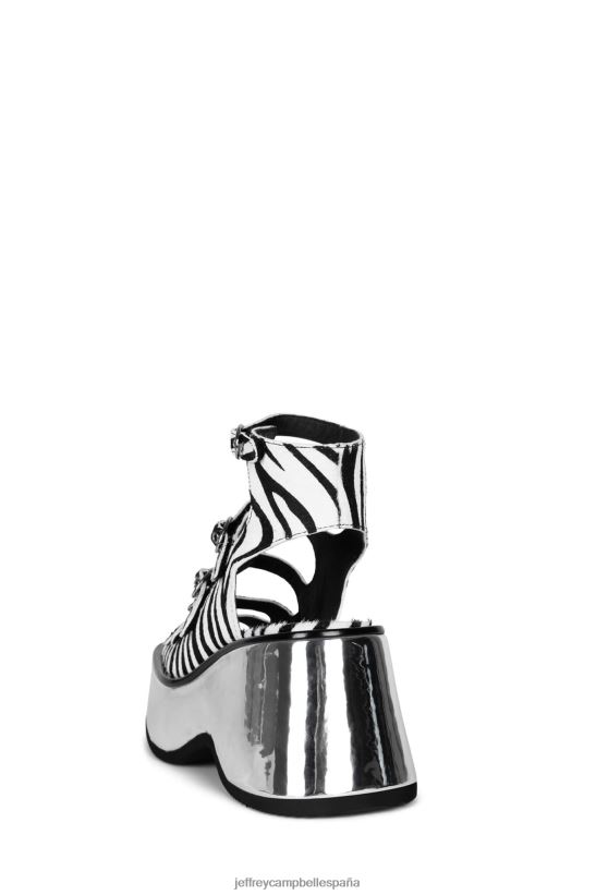 mujer Jeffrey Campbell ancho-f negro blanco cebra plata PHXV4X224 sandalia plataforma
