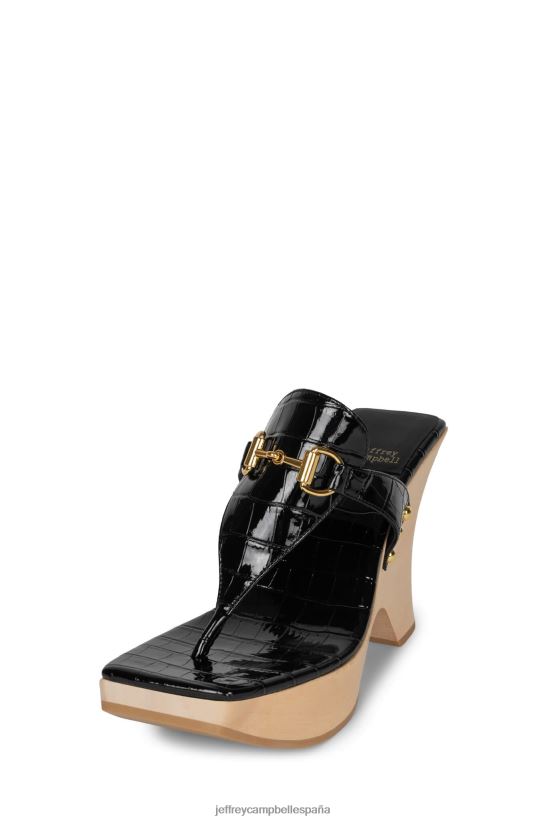 mujer Jeffrey Campbell brumoso croco negro dorado PHXV4X974 sandalia plataforma