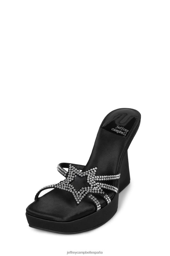 mujer Jeffrey Campbell megaestrella plata satinada negra PHXV4X984 sandalia plataforma
