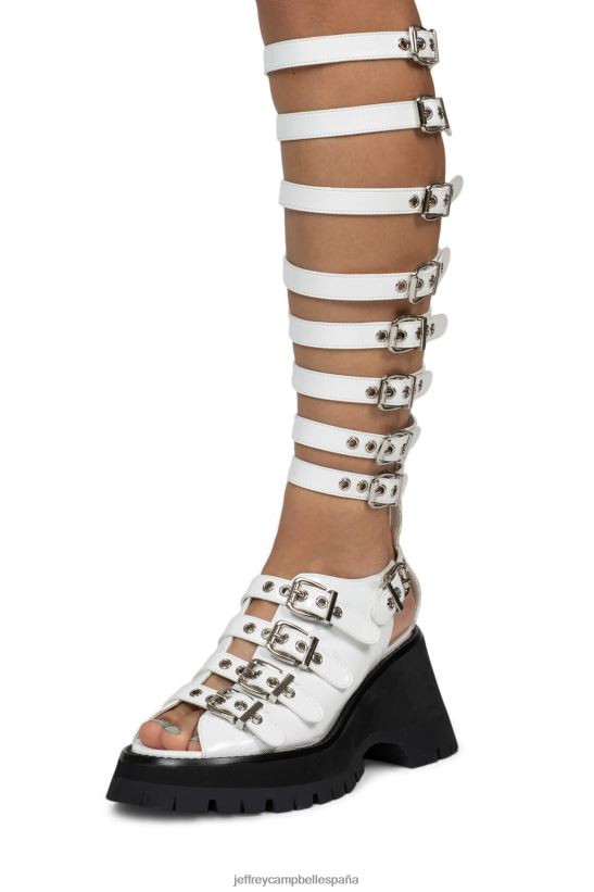 mujer Jeffrey Campbell post-punk charol arrugado blanco PHXV4X242 sandalia plataforma