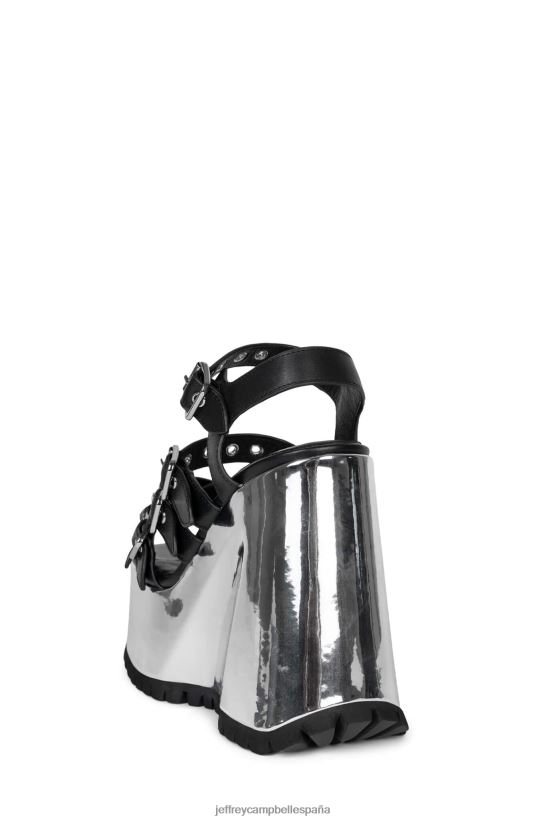 mujer Jeffrey Campbell vacío negro plateado metalizado PHXV4X946 sandalia plataforma
