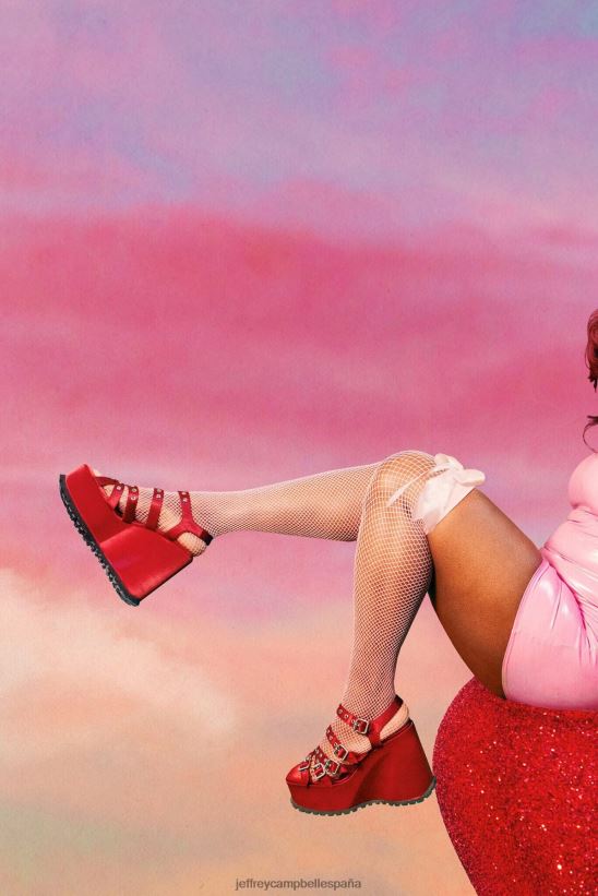 mujer Jeffrey Campbell vacío satén rojo PHXV4X1085 sandalia plataforma