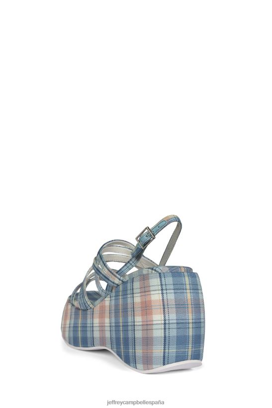 mujer Jeffrey Campbell vibraciones cuadros azules PHXV4X1121 sandalia plataforma