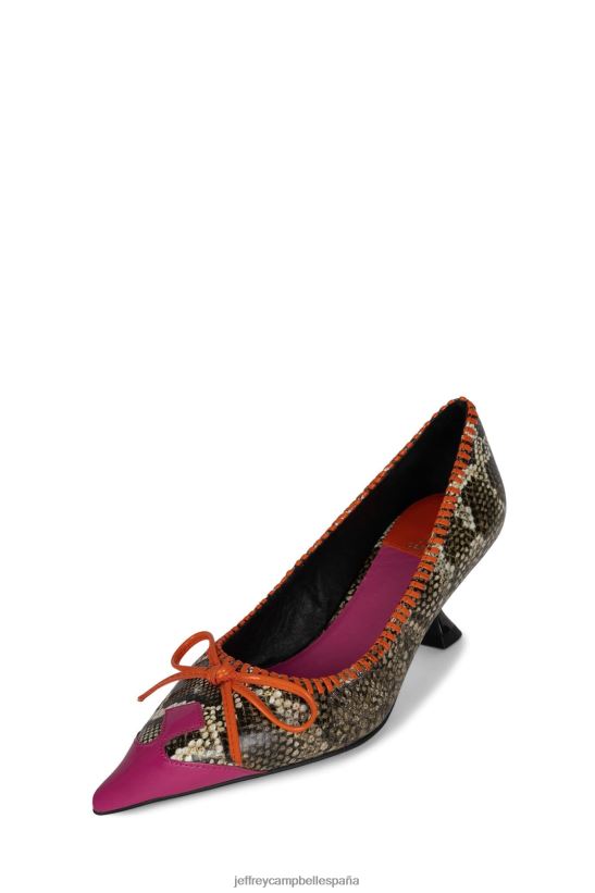 mujer Jeffrey Campbell torpedo-2 rosa palmadita beige serpiente naranja PHXV4X1363 bomba de tacón