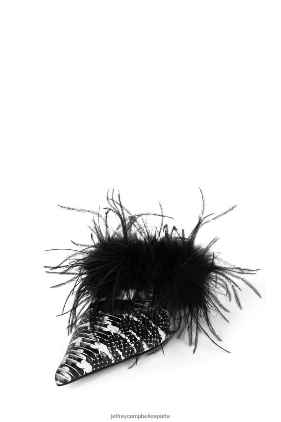 mujer Jeffrey Campbell plumaje serpiente blanca negra PHXV4X1695 mula de tacón