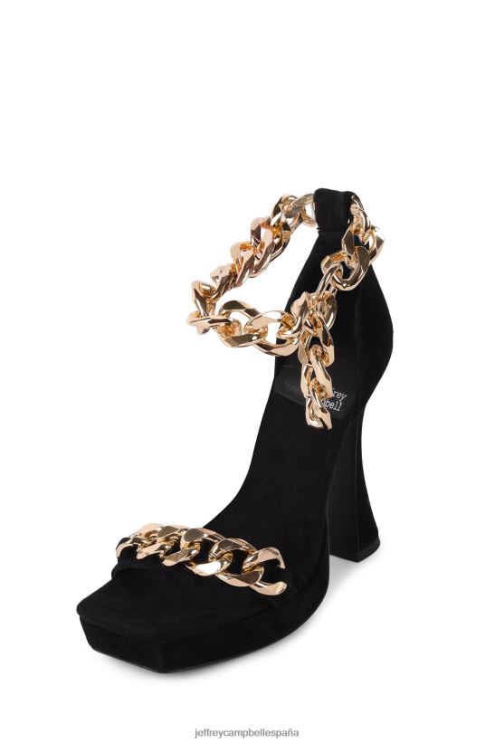 mujer Jeffrey Campbell Lago plateado ante negro dorado PHXV4X1572 sandalia de tacón