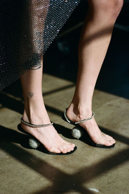 mujer Jeffrey Campbell ajetreo ante negro plata PHXV4X1548 sandalia de tacón