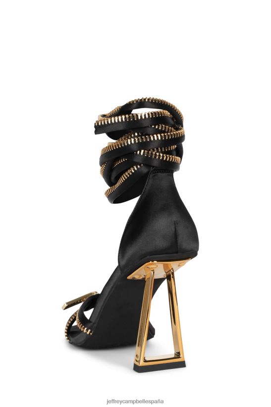mujer Jeffrey Campbell cremallera arriba oro negro satinado PHXV4X1411 sandalia de tacón