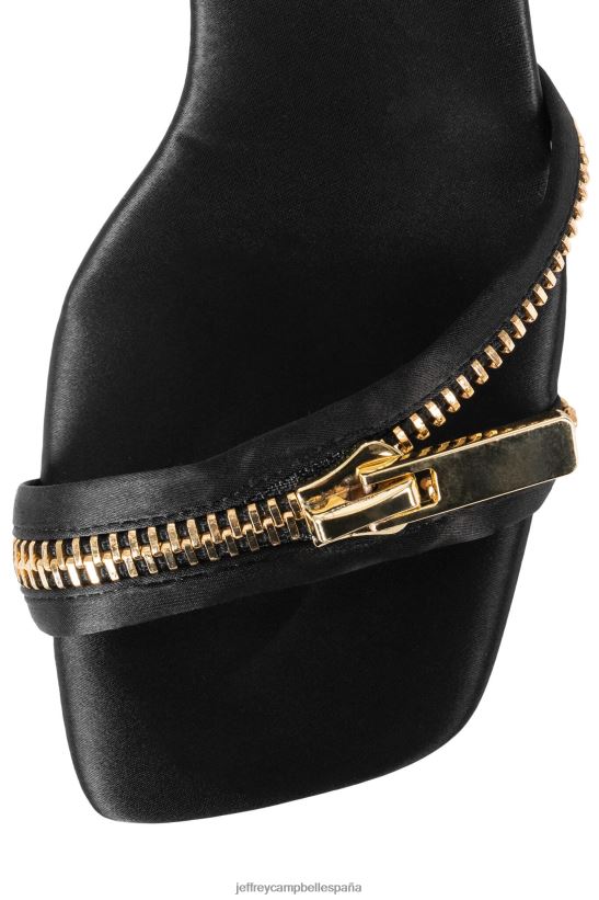 mujer Jeffrey Campbell cremallera arriba oro negro satinado PHXV4X1411 sandalia de tacón