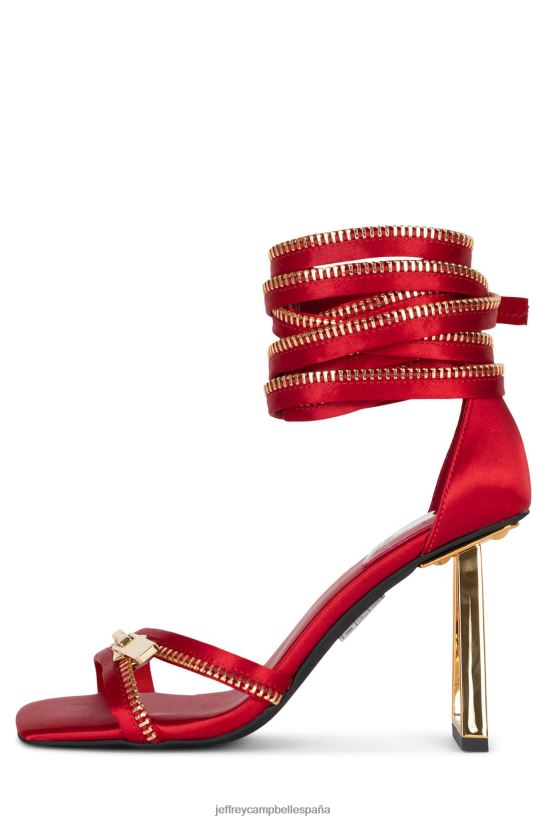 mujer Jeffrey Campbell cremallera arriba oro rojo satinado PHXV4X1412 sandalia de tacón