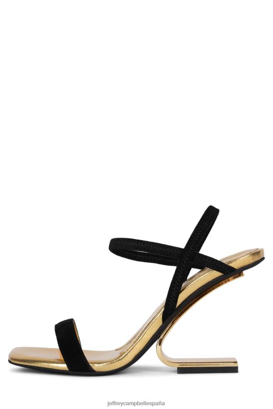 mujer Jeffrey Campbell geométrico ante negro dorado PHXV4X1529 sandalia de tacón