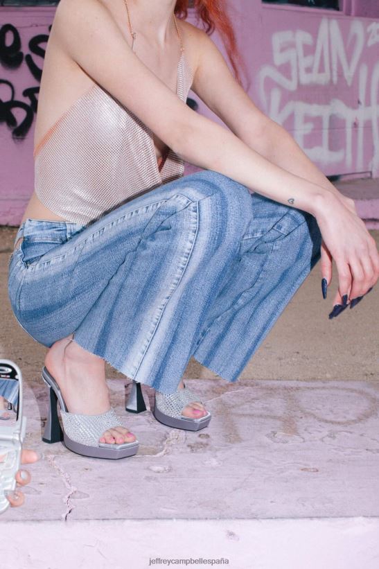 mujer Jeffrey Campbell hollywoodj plata satinada gris PHXV4X1565 sandalia de tacón