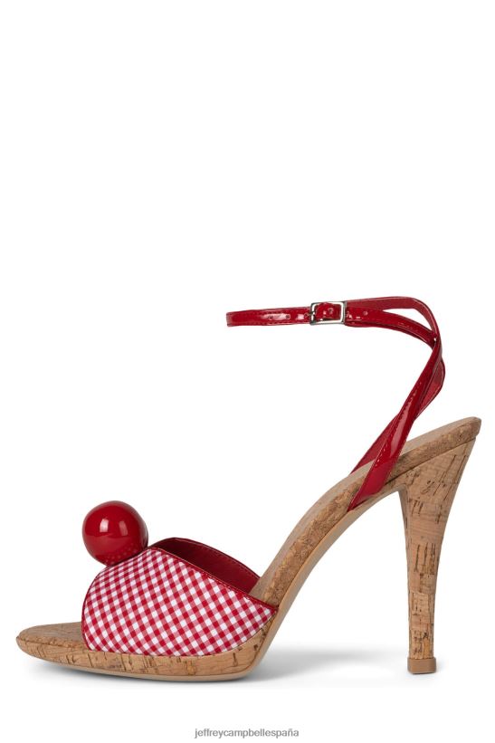 mujer Jeffrey Campbell pompón cuadros rojos PHXV4X1446 sandalia de tacón