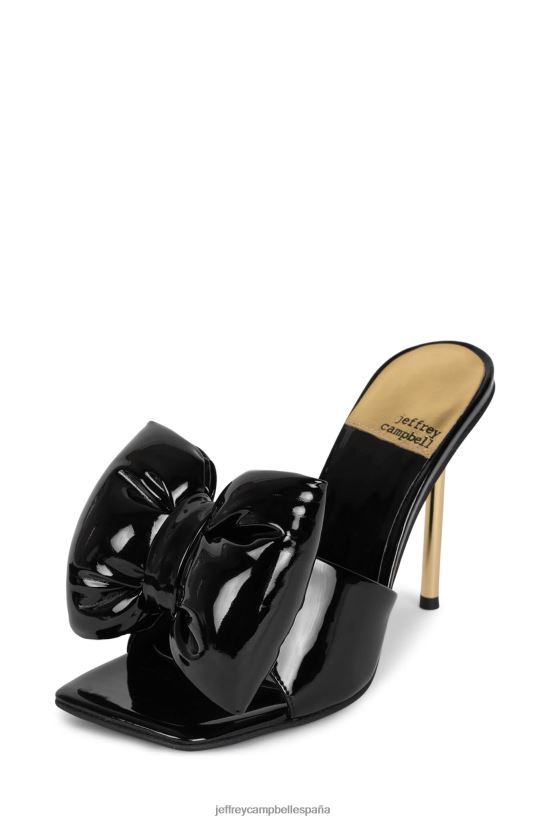 mujer Jeffrey Campbell reverencia oro charol negro PHXV4X1533 sandalia de tacón
