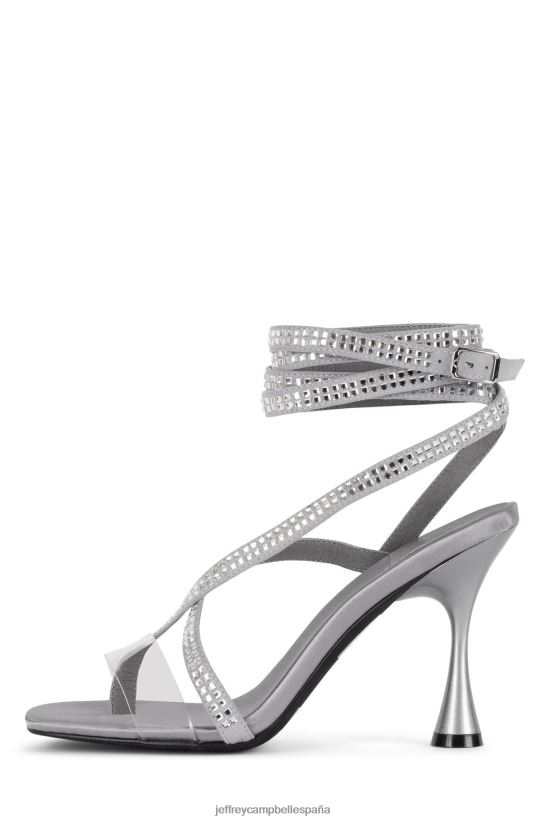 mujer Jeffrey Campbell riqueza plata satinada gris PHXV4X1643 sandalia de tacón