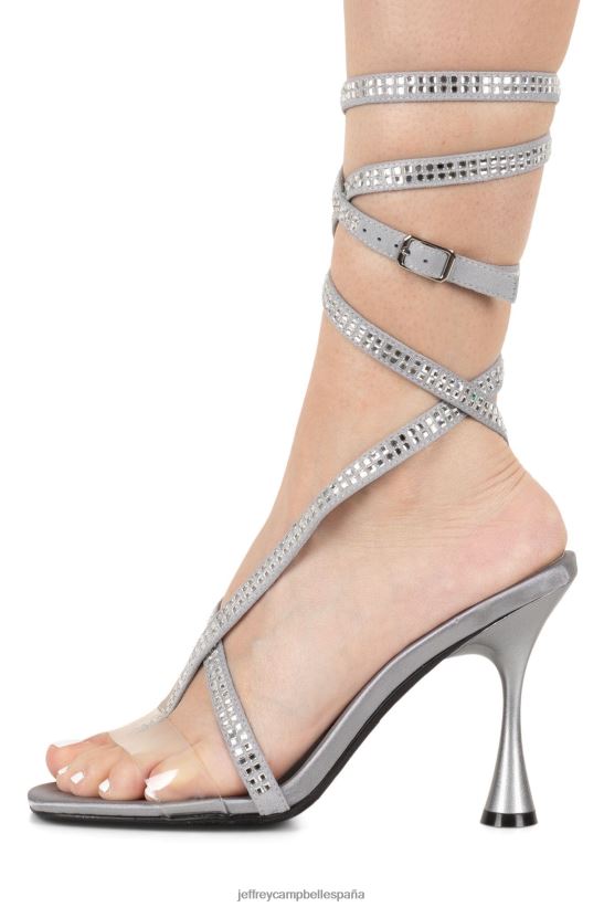 mujer Jeffrey Campbell riqueza plata satinada gris PHXV4X1643 sandalia de tacón