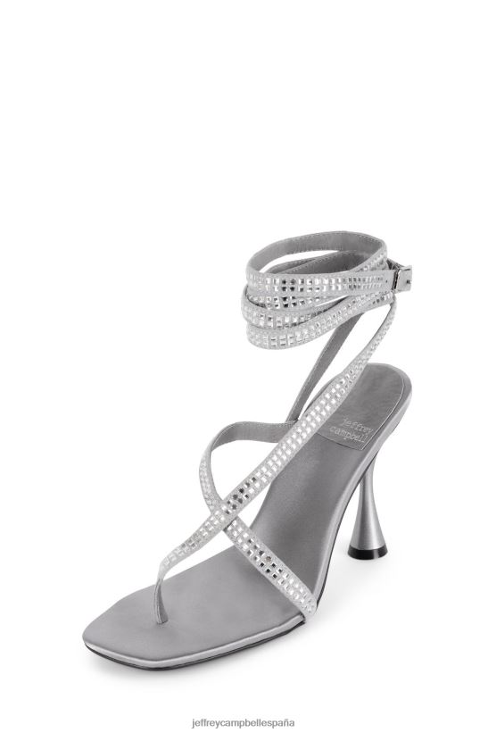 mujer Jeffrey Campbell riqueza plata satinada gris PHXV4X1643 sandalia de tacón